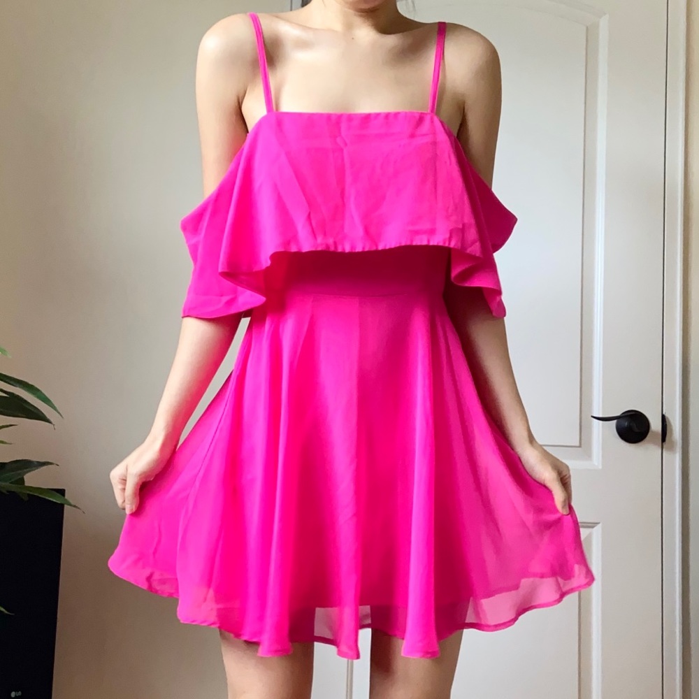 ASOS Fushia/Neon pink off the shoulder dress
